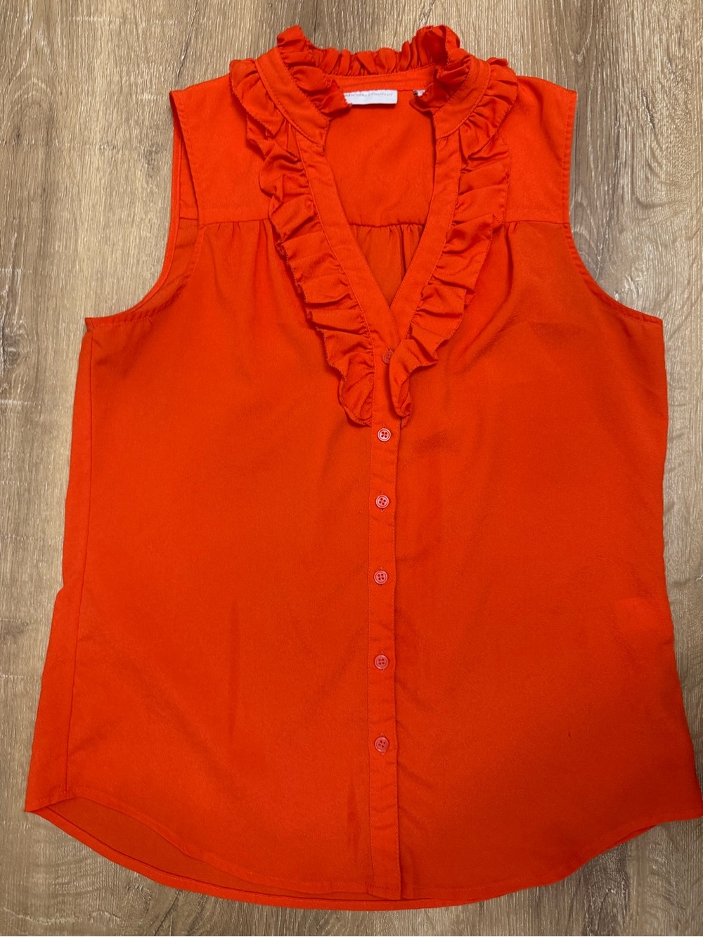 New York & Company Sleeveless Ruffle V-Neck Blouse in Orange